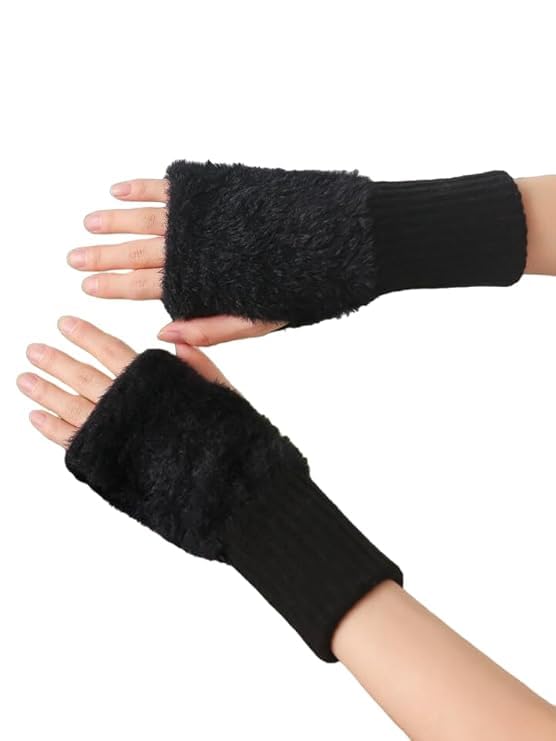 Women's Fingerless Gloves Faux Rabbit Hair Fur Thumb Hole Winter Warm Comfortable Knit Arm Sleeves Winter Accessories Hand Warmer Typing Reading Driving Gloves