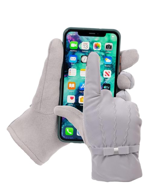 Waterproof Touch Screen Women Gloves Fur Inside for Snow, Trekking, Riding, Excersise etc. with Elastc Cuff for Women (Grey)