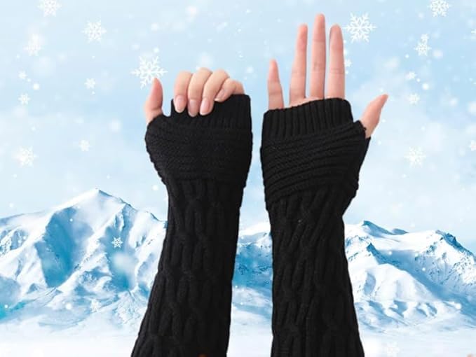 Women Long Knitted Arm Sleeves Woolen Warm Hand Cover Comfortable Winter Fashion Thumbhole Gloves For Girls & Ladies Hand Warmer
