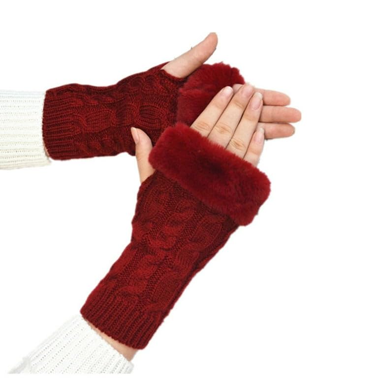 Women Long Extended Arm Sleeves Self Design Knitted Woolen Warm Soft Comfortable Fingerless Fur Gloves Winter Accessories Hand Warmer for Girls