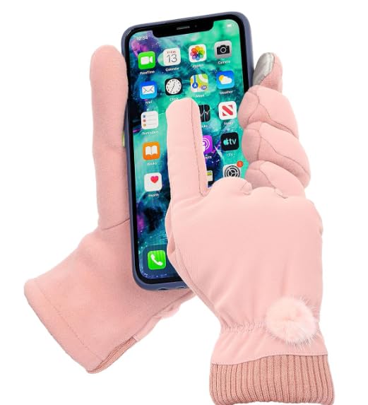 Waterproof Touch Screen Women Gloves Fur Inside for Snow, Trekking, Riding, Excersise etc. with Elastc Cuff for Women (Grey)