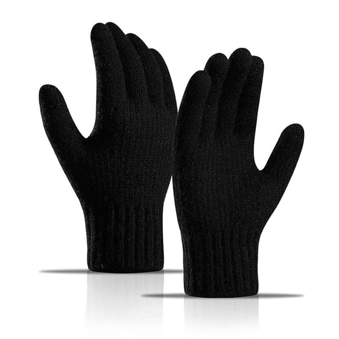Hand Gloves for winter for Woolen Knitted Winter, Thermal Wear Unisex Hand Gloves - Black 1Pair