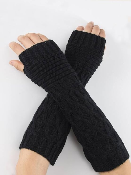 Women Long Knitted Arm Sleeves Woolen Warm Hand Cover Comfortable Winter Fashion Thumbhole Gloves For Girls & Ladies Hand Warmer