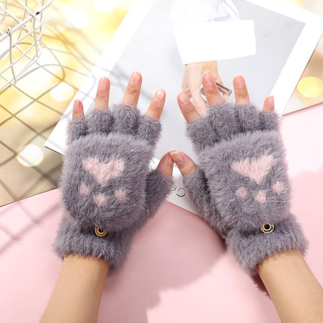 Girls Winter Gloves with Touch Screen Finger for Women Woolen warm Rabbit Fur Gloves Mittens | Soft Fleece Windproof Mobile Screen Touch Hand Gloves (Freesize)