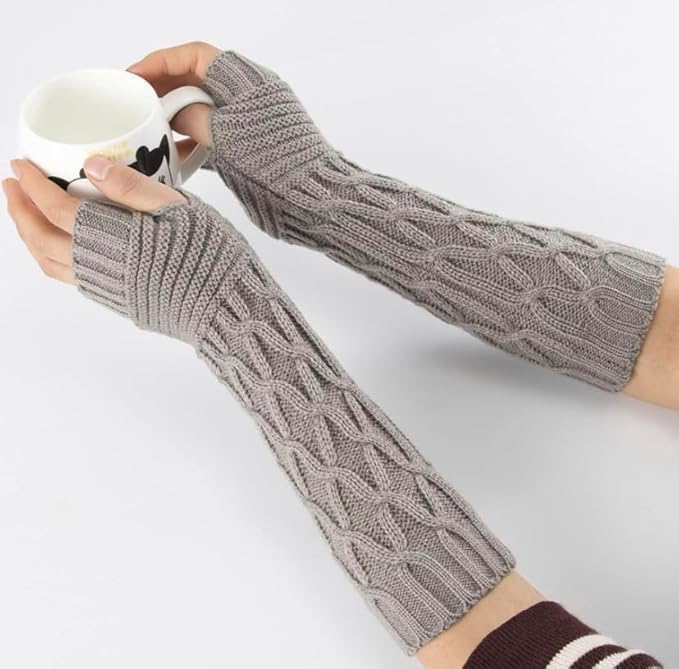 Women Long Knitted Arm Sleeves Woolen Warm Hand Cover Comfortable Winter Fashion Thumbhole Gloves For Girls & Ladies Hand Warmer