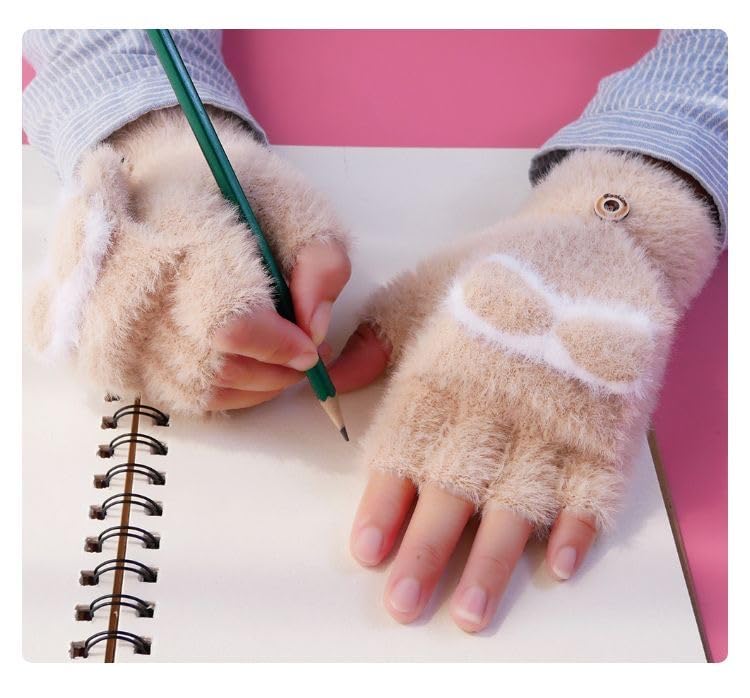 Winter Gloves for Women Fashion Knitted Hand Gloves | Soft Acrylic Wool Half Finger Warm Mitten Gloves for Boys and Girls Fingerless Rabbit Ears Glove