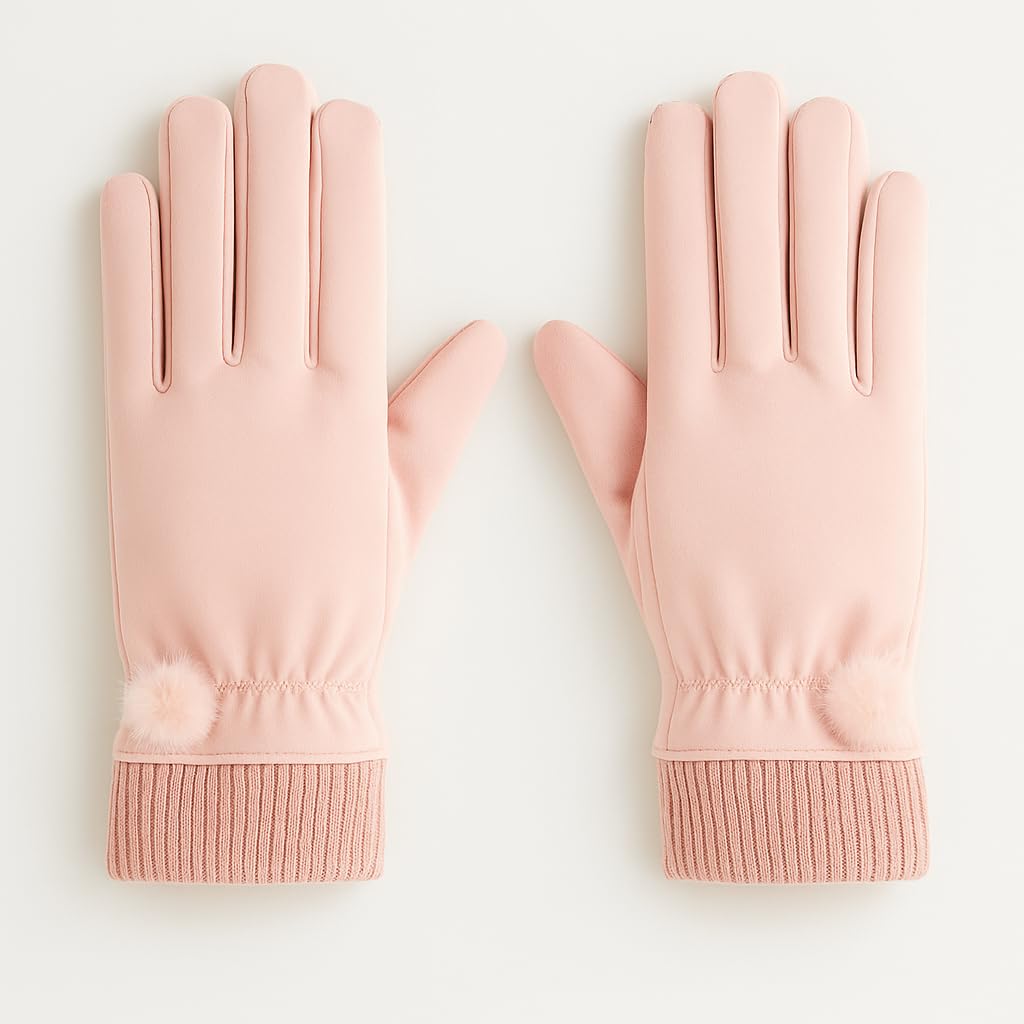 Waterproof Touch Screen Women Gloves Fur Inside for Snow, Trekking, Riding, Excersise etc. with Elastc Cuff for Women (Grey)