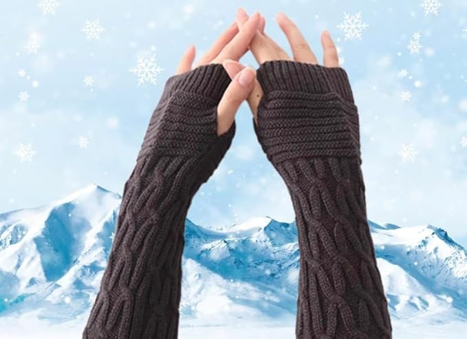 Women Long Knitted Arm Sleeves Woolen Warm Hand Cover Comfortable Winter Fashion Thumbhole Gloves For Girls & Ladies Hand Warmer
