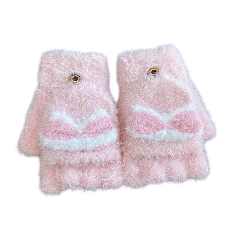 Winter Gloves for Women Fashion Knitted Hand Gloves | Soft Acrylic Wool Half Finger Warm Mitten Gloves for Boys and Girls Fingerless Rabbit Ears Glove