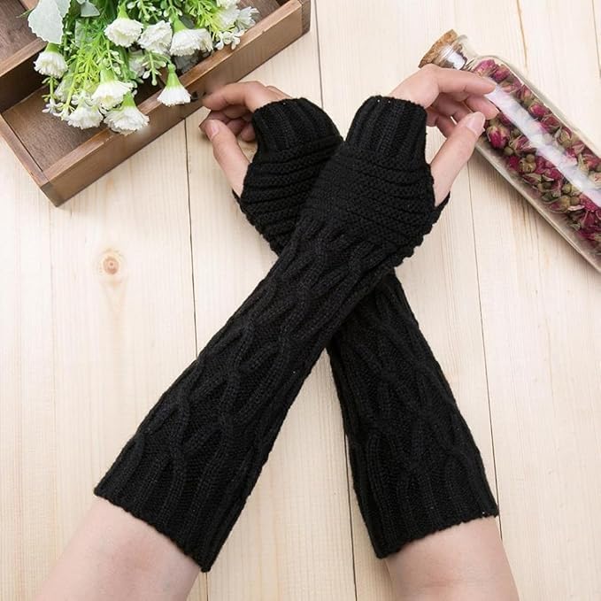 Women Long Knitted Arm Sleeves Woolen Warm Hand Cover Comfortable Winter Fashion Thumbhole Gloves For Girls & Ladies Hand Warmer