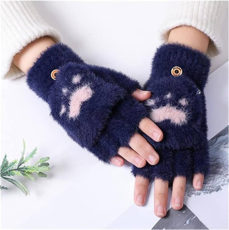 Girls Winter Gloves with Touch Screen Finger for Women Woolen warm Rabbit Fur Gloves Mittens | Soft Fleece Windproof Mobile Screen Touch Hand Gloves (Freesize)