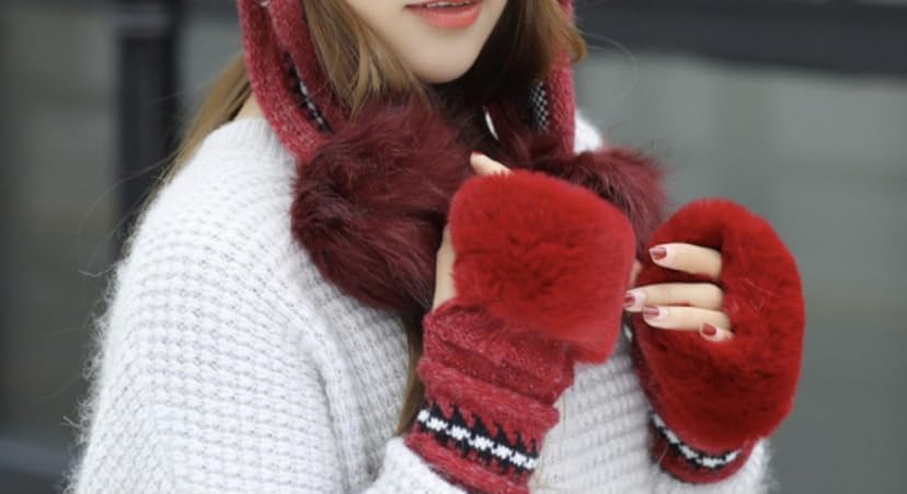 Girls Winter Gloves with Touch Screen Finger for Women Woolen warm Rabbit Fur Gloves Mittens | Soft Fleece Windproof Mobile Screen Touch Hand Gloves (Freesize)