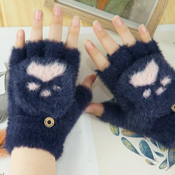 Girls Winter Gloves with Touch Screen Finger for Women Woolen warm Rabbit Fur Gloves Mittens | Soft Fleece Windproof Mobile Screen Touch Hand Gloves (Freesize)