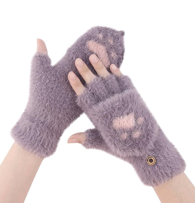 Girls Winter Gloves with Touch Screen Finger for Women Woolen warm Rabbit Fur Gloves Mittens | Soft Fleece Windproof Mobile Screen Touch Hand Gloves (Freesize)