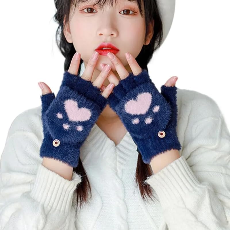 Girls Winter Gloves with Touch Screen Finger for Women Woolen warm Rabbit Fur Gloves Mittens | Soft Fleece Windproof Mobile Screen Touch Hand Gloves (Freesize)