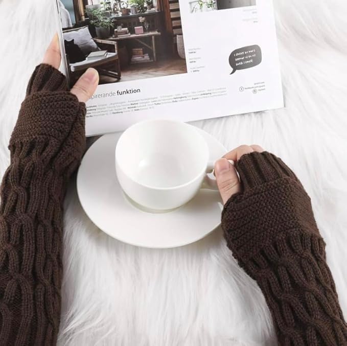 Women Long Knitted Arm Sleeves Woolen Warm Hand Cover Comfortable Winter Fashion Thumbhole Gloves For Girls & Ladies Hand Warmer