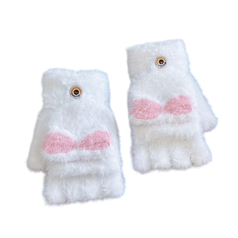 Winter Gloves for Women Fashion Knitted Hand Gloves | Soft Acrylic Wool Half Finger Warm Mitten Gloves for Boys and Girls Fingerless Rabbit Ears Glove