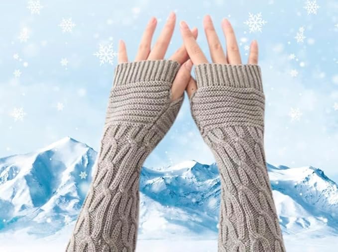 Women Long Knitted Arm Sleeves Woolen Warm Hand Cover Comfortable Winter Fashion Thumbhole Gloves For Girls & Ladies Hand Warmer