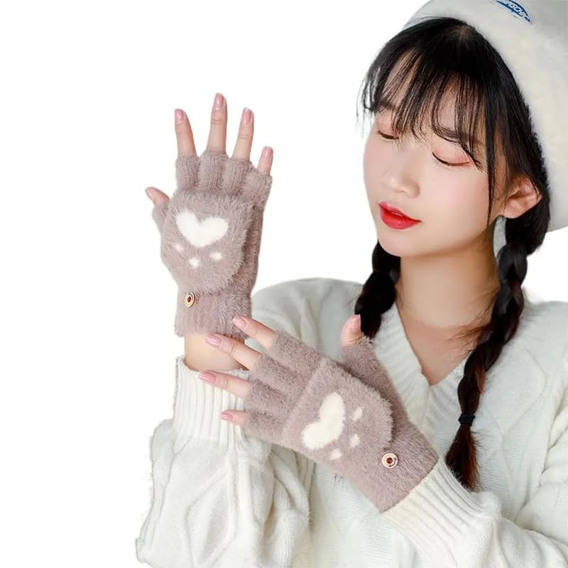 Girls Winter Gloves with Touch Screen Finger for Women Woolen warm Rabbit Fur Gloves Mittens | Soft Fleece Windproof Mobile Screen Touch Hand Gloves (Freesize)