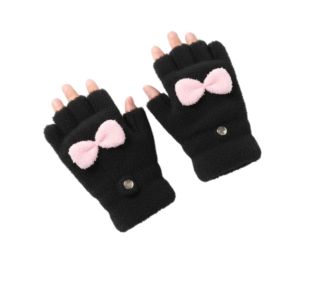 Winter Gloves for Women Fashion Knitted Hand Gloves | Soft Acrylic Wool Half Finger Warm Mitten Gloves for Boys and Girls Fingerless Rabbit Ears Glove