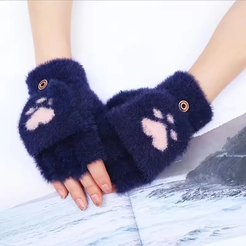 Girls Winter Gloves with Touch Screen Finger for Women Woolen warm Rabbit Fur Gloves Mittens | Soft Fleece Windproof Mobile Screen Touch Hand Gloves (Freesize)