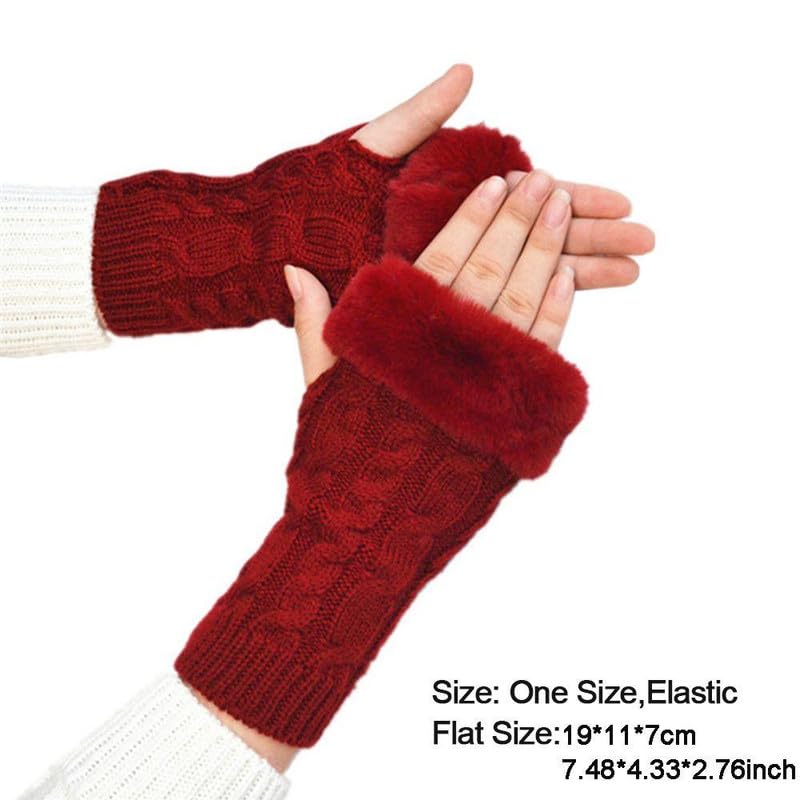 Women Long Extended Arm Sleeves Self Design Knitted Woolen Warm Soft Comfortable Fingerless Fur Gloves Winter Accessories Hand Warmer for Girls