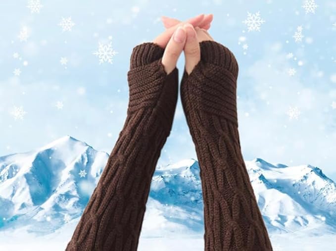 Women Long Knitted Arm Sleeves Woolen Warm Hand Cover Comfortable Winter Fashion Thumbhole Gloves For Girls & Ladies Hand Warmer