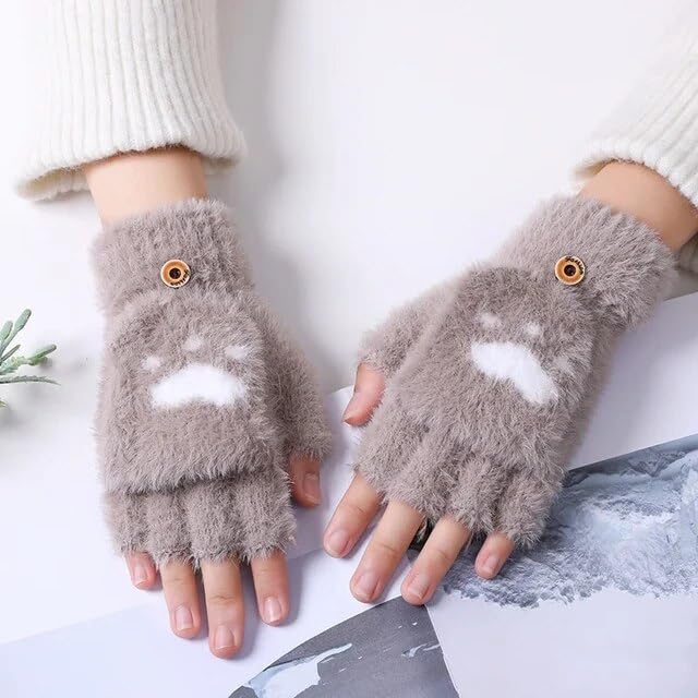 Girls Winter Gloves with Touch Screen Finger for Women Woolen warm Rabbit Fur Gloves Mittens | Soft Fleece Windproof Mobile Screen Touch Hand Gloves (Freesize)