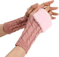 Women Long Extended Arm Sleeves Self Design Knitted Woolen Warm Soft Comfortable Fingerless Fur Gloves Winter Accessories Hand Warmer for Girls