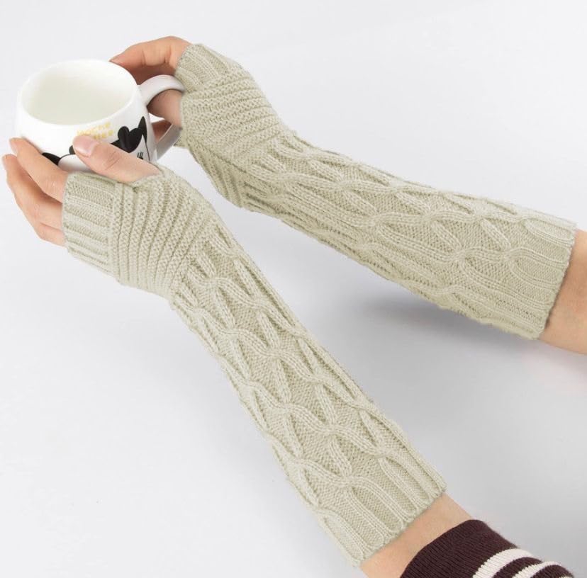Women Long Knitted Arm Sleeves Woolen Warm Hand Cover Comfortable Winter Fashion Thumbhole Gloves For Girls & Ladies Hand Warmer