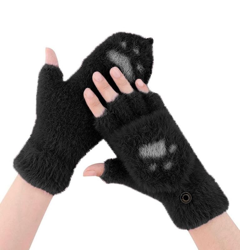 Girls Winter Gloves with Touch Screen Finger for Women Woolen warm Rabbit Fur Gloves Mittens | Soft Fleece Windproof Mobile Screen Touch Hand Gloves (Freesize)