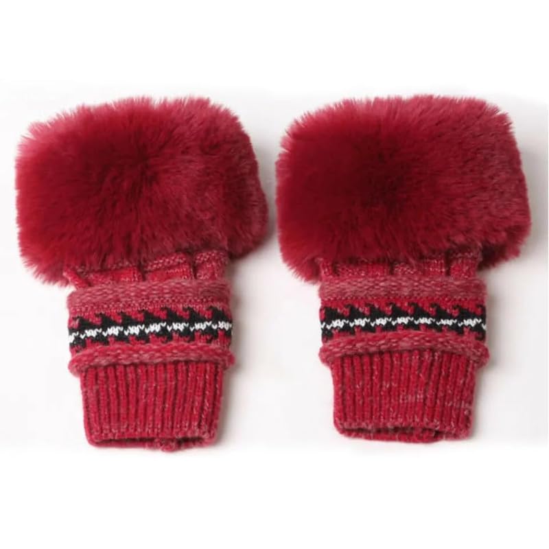 Girls Winter Gloves with Touch Screen Finger for Women Woolen warm Rabbit Fur Gloves Mittens | Soft Fleece Windproof Mobile Screen Touch Hand Gloves (Freesize)