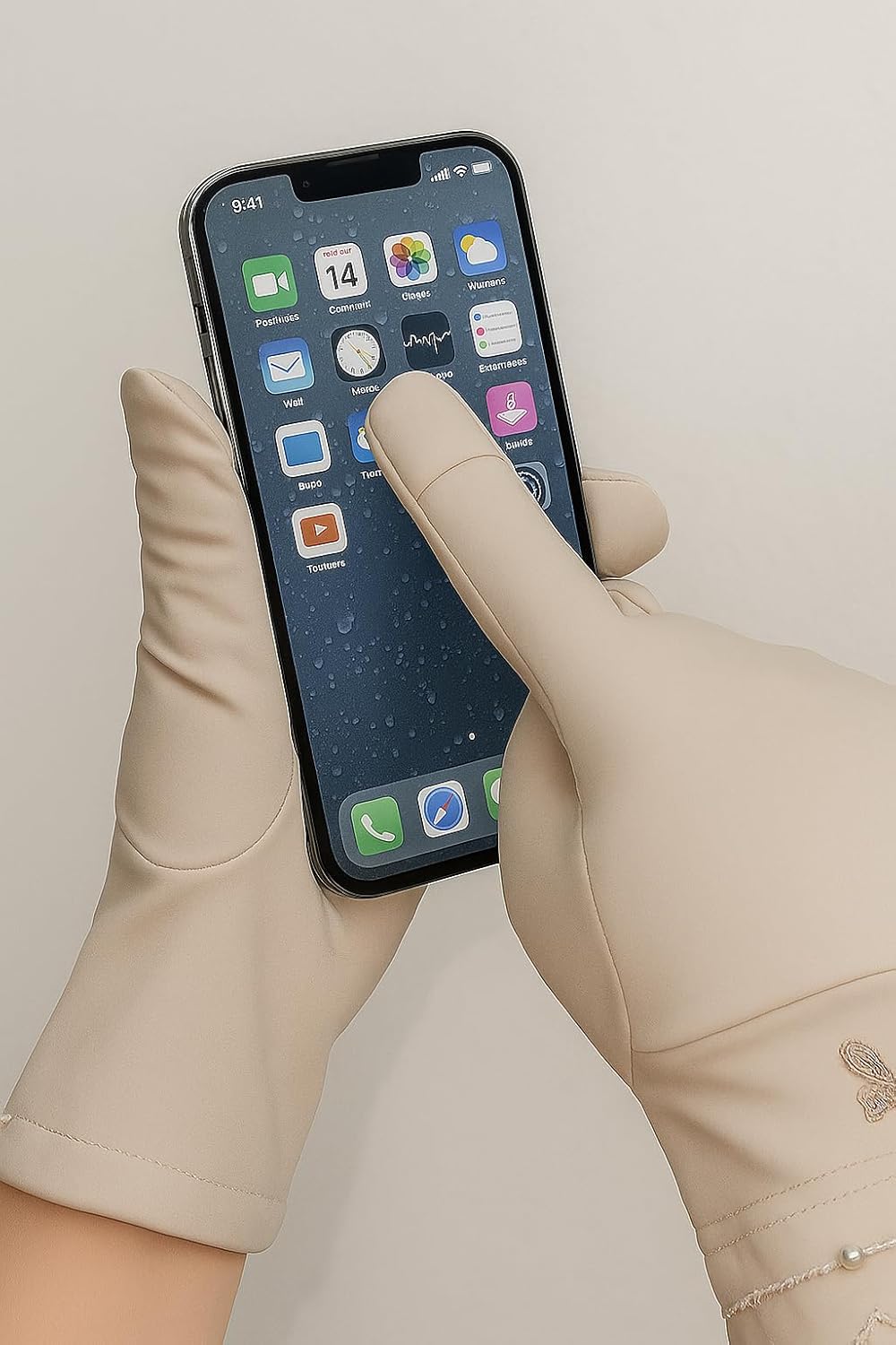 Waterproof Touch Screen Women Gloves Fur Inside for Snow, Trekking, Riding, Excersise etc. with Elastc Cuff for Women (Grey)