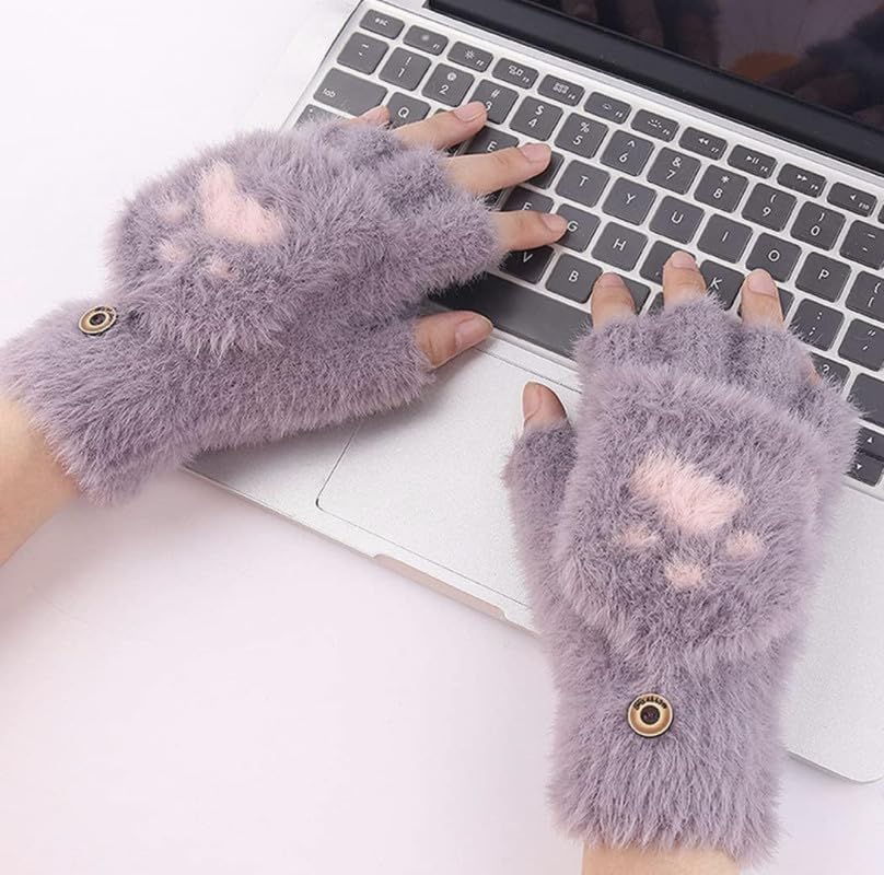 Girls Winter Gloves with Touch Screen Finger for Women Woolen warm Rabbit Fur Gloves Mittens | Soft Fleece Windproof Mobile Screen Touch Hand Gloves (Freesize)