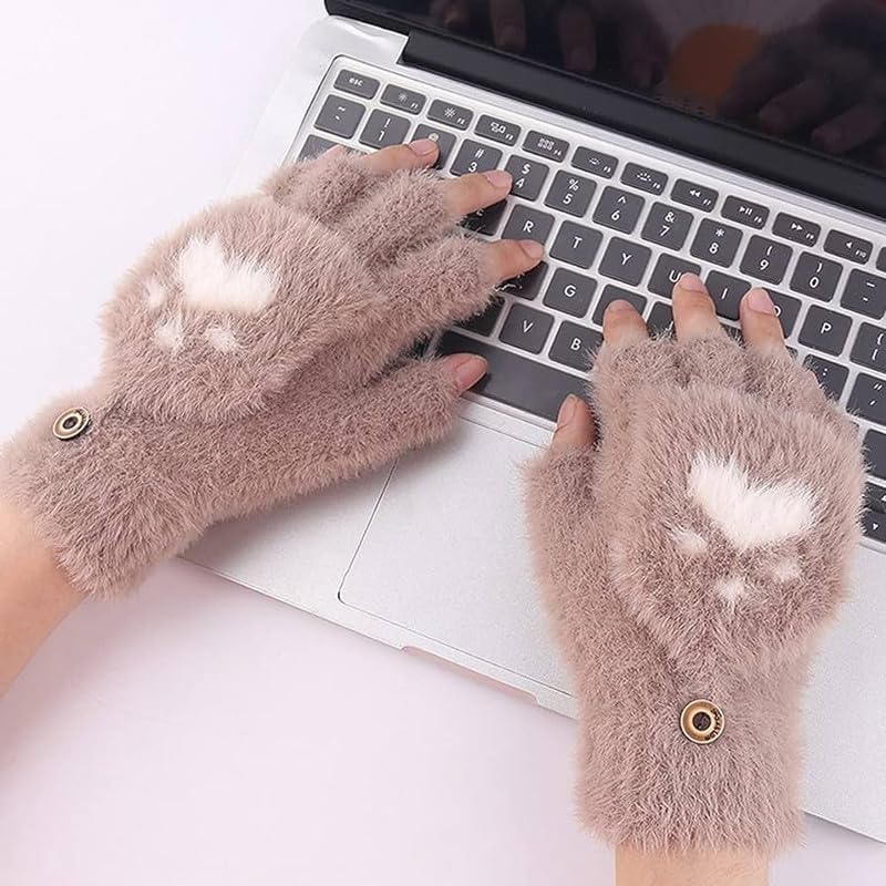 Girls Winter Gloves with Touch Screen Finger for Women Woolen warm Rabbit Fur Gloves Mittens | Soft Fleece Windproof Mobile Screen Touch Hand Gloves (Freesize)