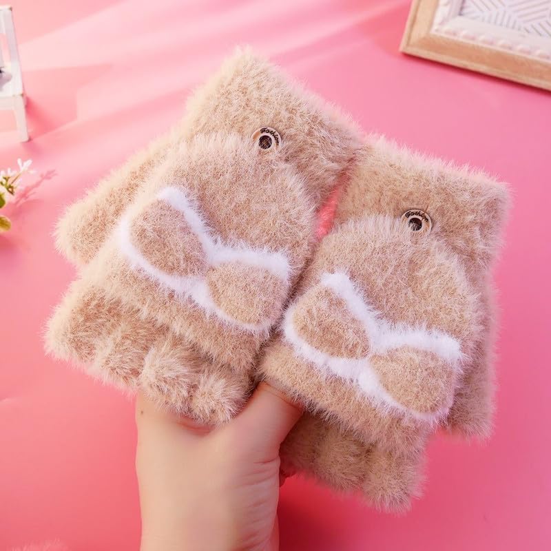 Winter Gloves for Women Fashion Knitted Hand Gloves | Soft Acrylic Wool Half Finger Warm Mitten Gloves for Boys and Girls Fingerless Rabbit Ears Glove