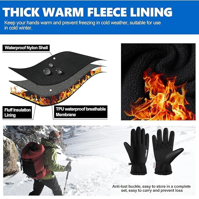 Waterproof Touch Screen Winter Gloves for Men, Splashproof and Windproof, Gloves for Winter Season, for Snow, Minus Degree, Trekking and Traveling, Bike Riding, Cycling for Men and Women