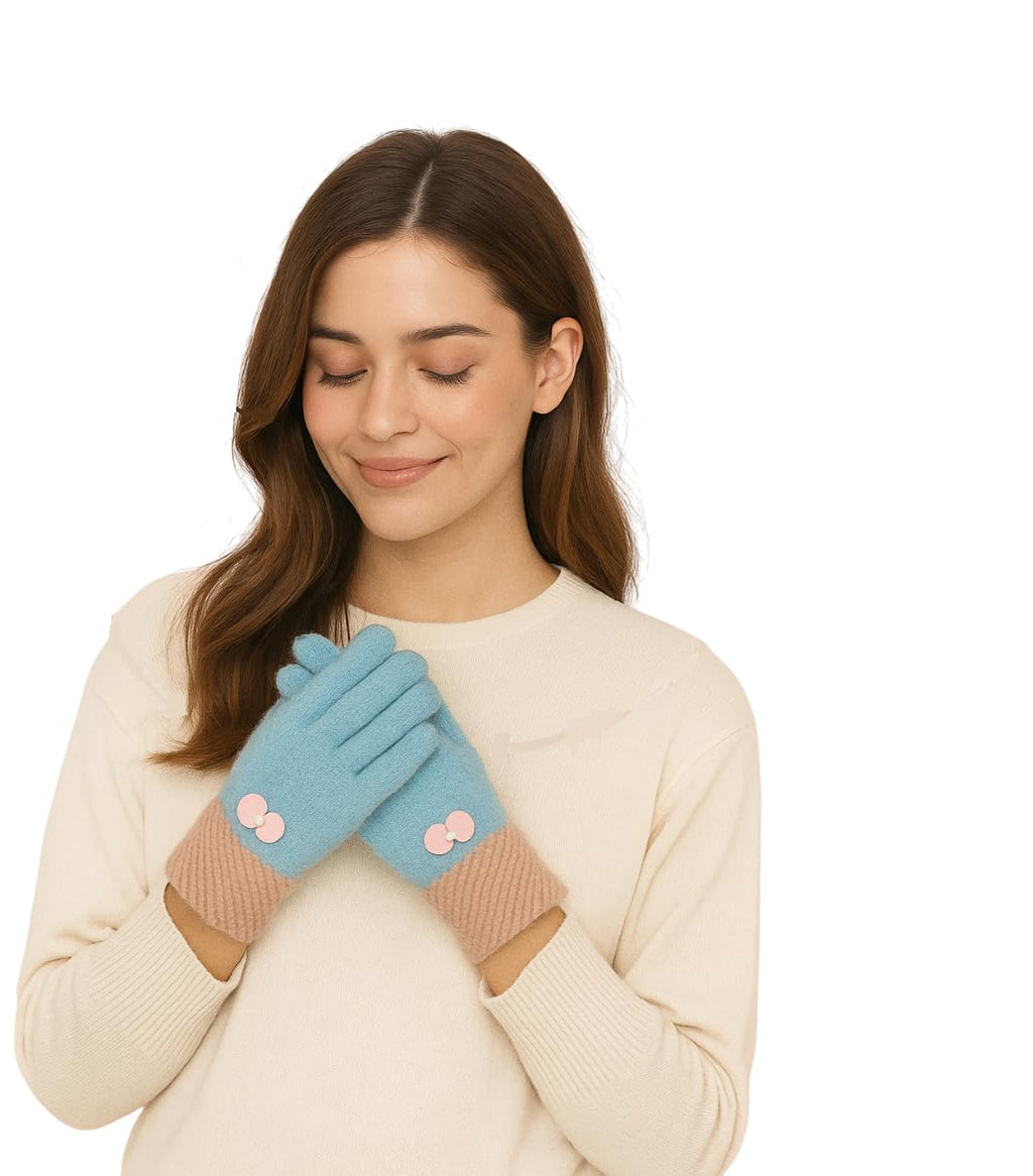 Fashiol Women’s Cozy Winter Gloves | Soft Knit Warm Gloves with Stylish Cold Weather Hand Gloves for Women (Multicolour)