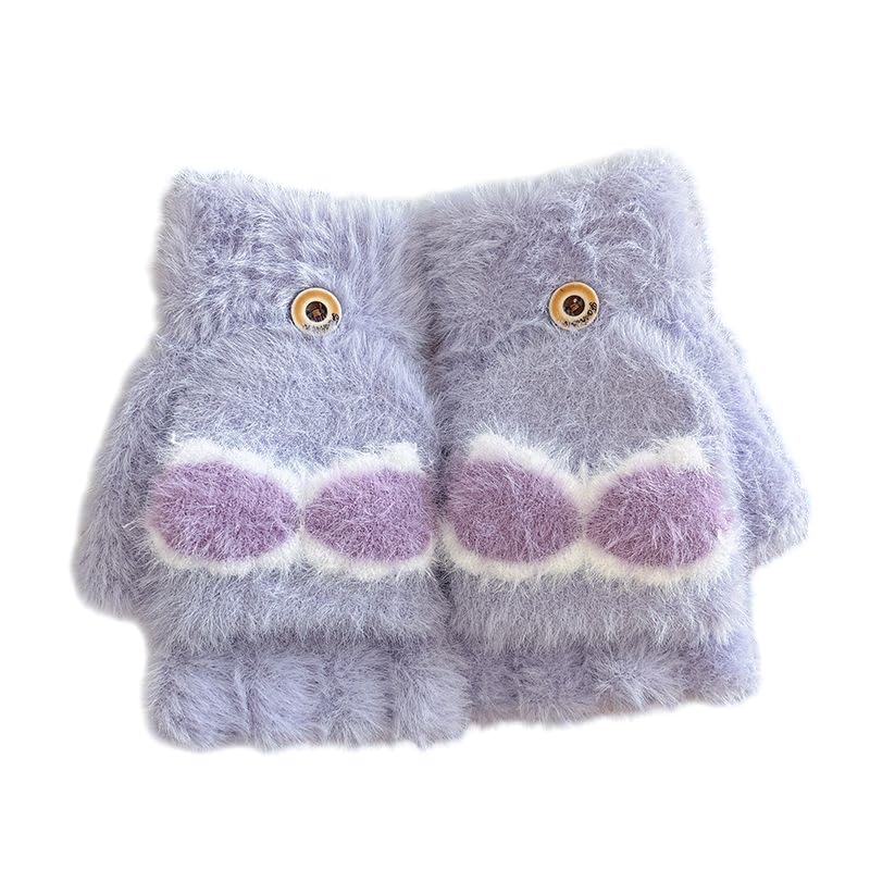 Winter Gloves for Women Fashion Knitted Hand Gloves | Soft Acrylic Wool Half Finger Warm Mitten Gloves for Boys and Girls Fingerless Rabbit Ears Glove