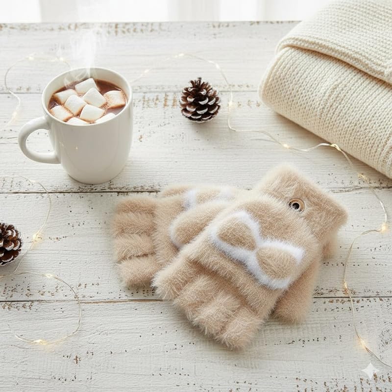 Winter Gloves for Women Fashion Knitted Hand Gloves | Soft Acrylic Wool Half Finger Warm Mitten Gloves for Boys and Girls Fingerless Rabbit Ears Glove