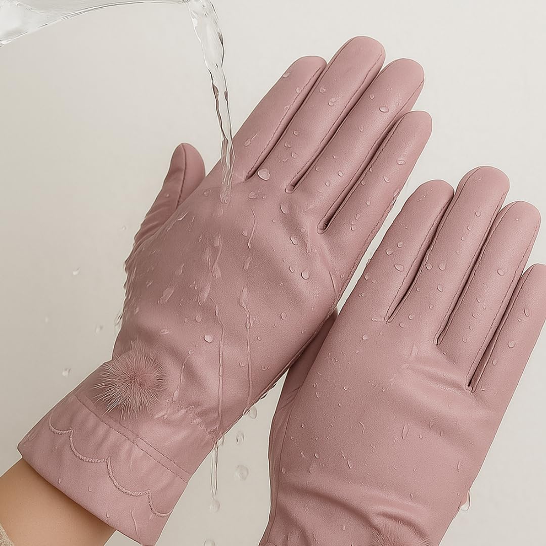 Waterproof Touch Screen Women Gloves Fur Inside for Snow, Trekking, Riding, Excersise etc. with Elastc Cuff for Women (Grey)