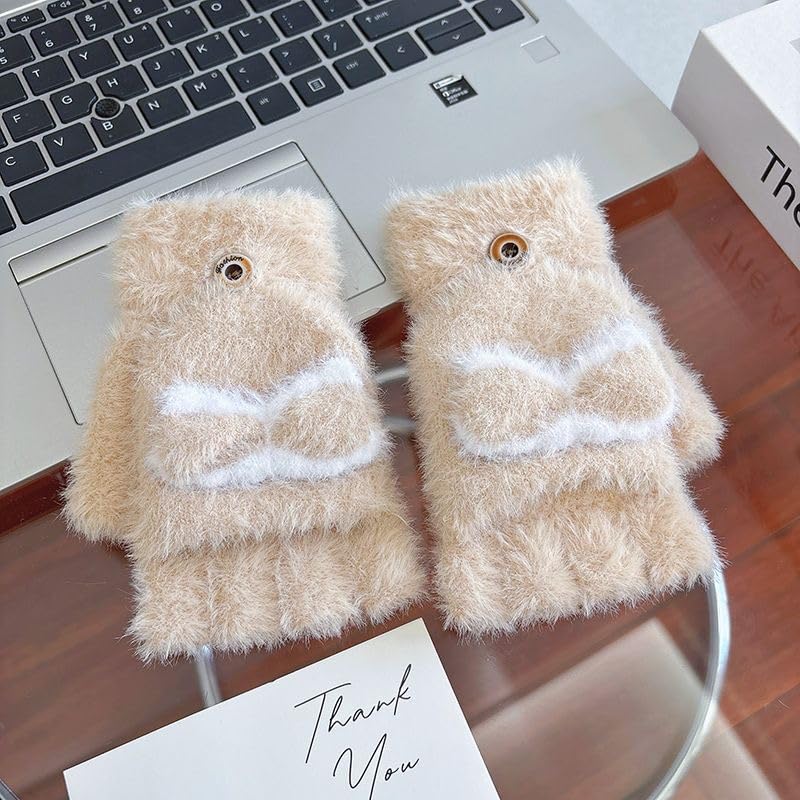 Winter Gloves for Women Fashion Knitted Hand Gloves | Soft Acrylic Wool Half Finger Warm Mitten Gloves for Boys and Girls Fingerless Rabbit Ears Glove