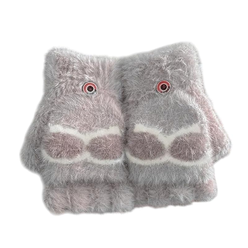 Winter Gloves for Women Fashion Knitted Hand Gloves | Soft Acrylic Wool Half Finger Warm Mitten Gloves for Boys and Girls Fingerless Rabbit Ears Glove