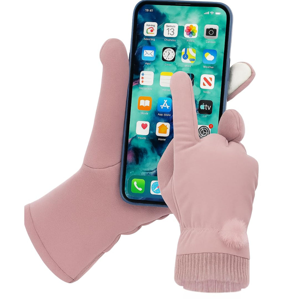 Waterproof Touch Screen Women Gloves Fur Inside for Snow, Trekking, Riding, Excersise etc. with Elastc Cuff for Women (Grey)