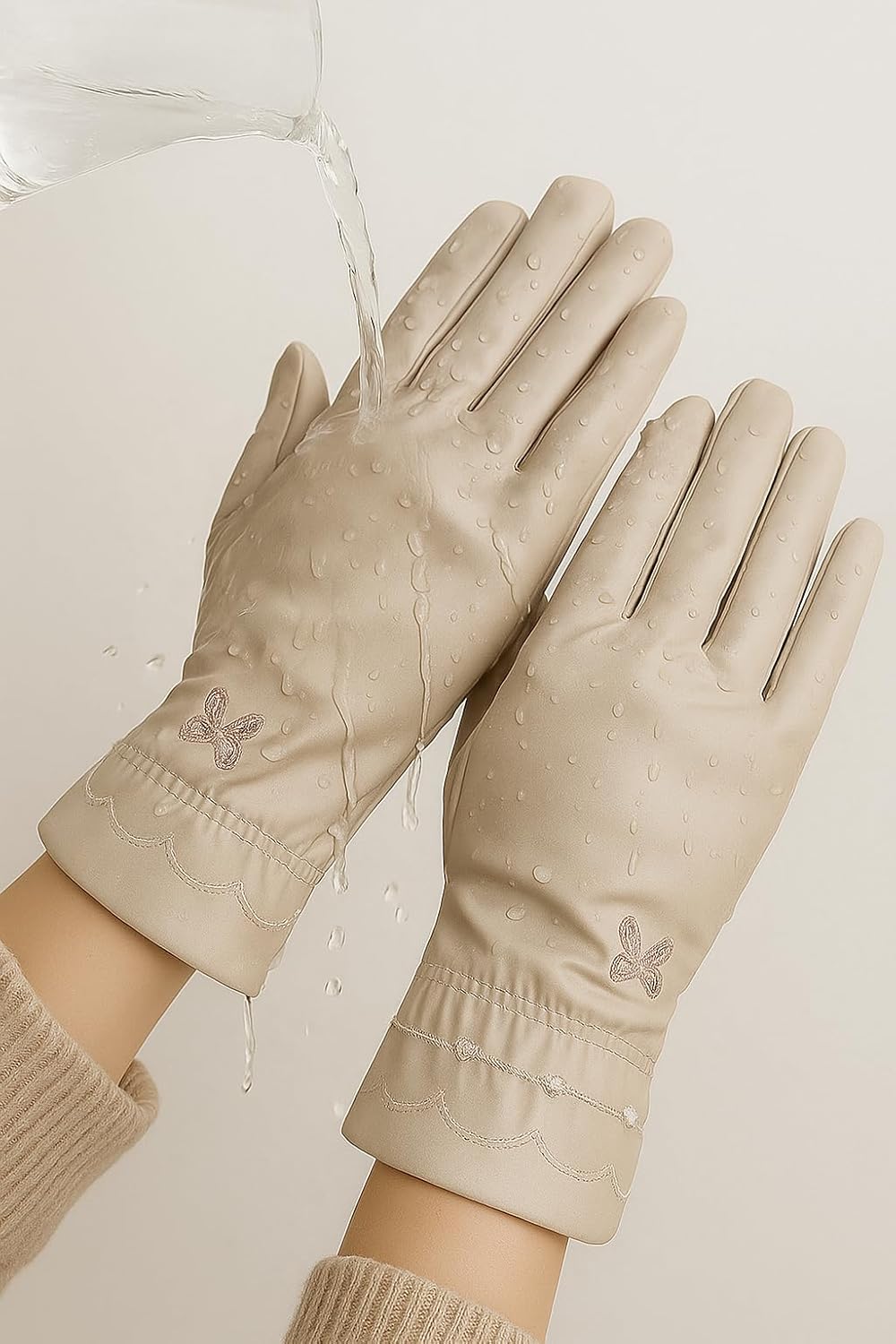 Waterproof Touch Screen Women Gloves Fur Inside for Snow, Trekking, Riding, Excersise etc. with Elastc Cuff for Women (Grey)