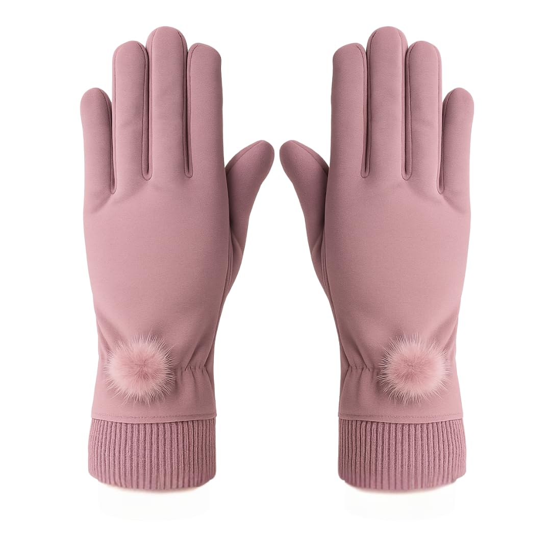 Waterproof Touch Screen Women Gloves Fur Inside for Snow, Trekking, Riding, Excersise etc. with Elastc Cuff for Women (Grey)