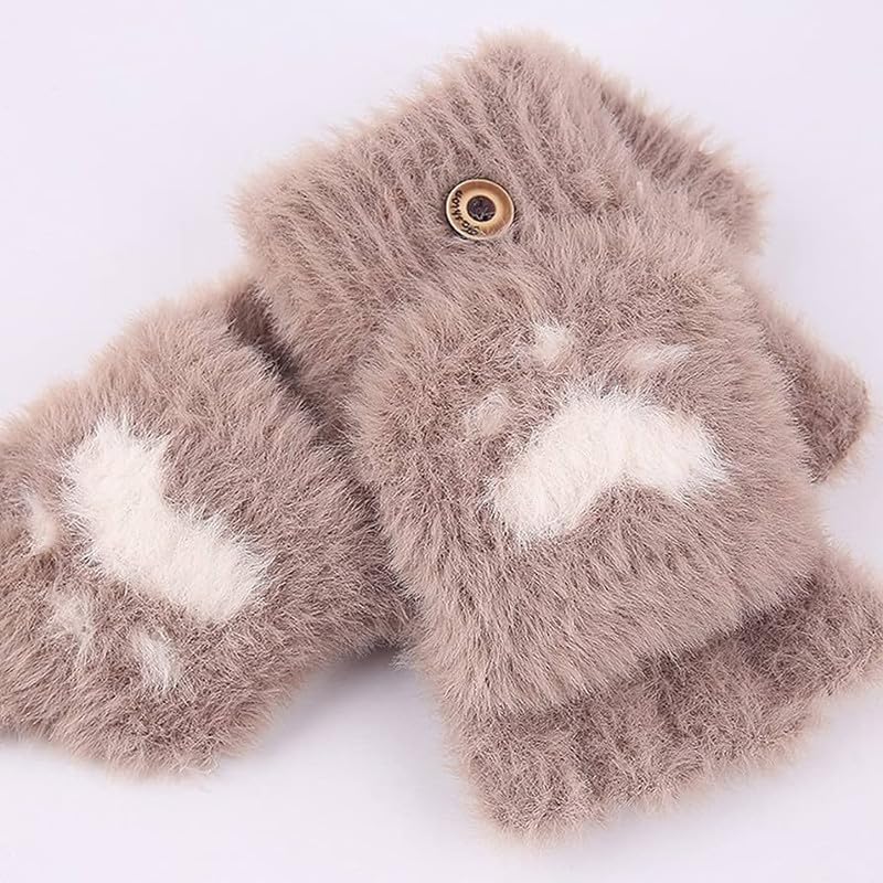 Girls Winter Gloves with Touch Screen Finger for Women Woolen warm Rabbit Fur Gloves Mittens | Soft Fleece Windproof Mobile Screen Touch Hand Gloves (Freesize)