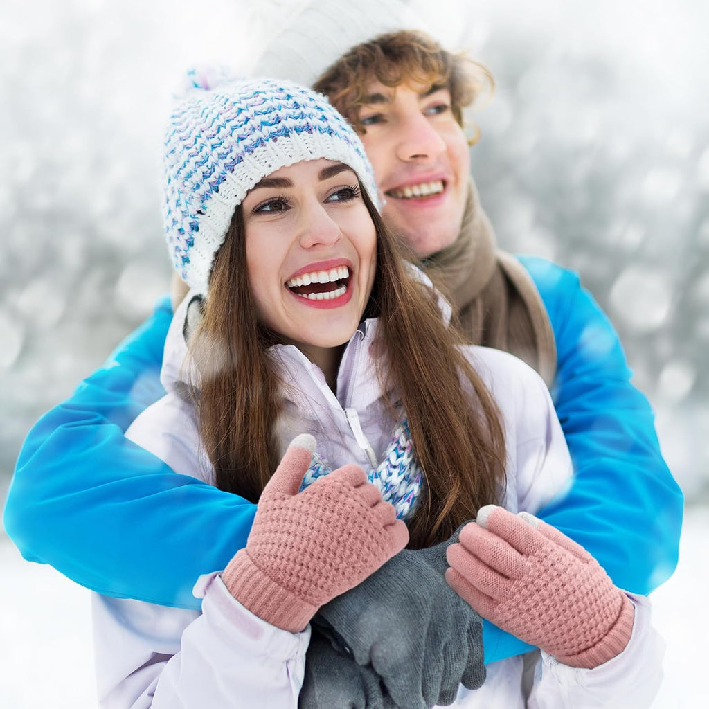 4 Pairs Winter Gloves - Winter Gloves Women Gloves for Women Cold Weather, Winter Gloves with Elastic Cuff Knit