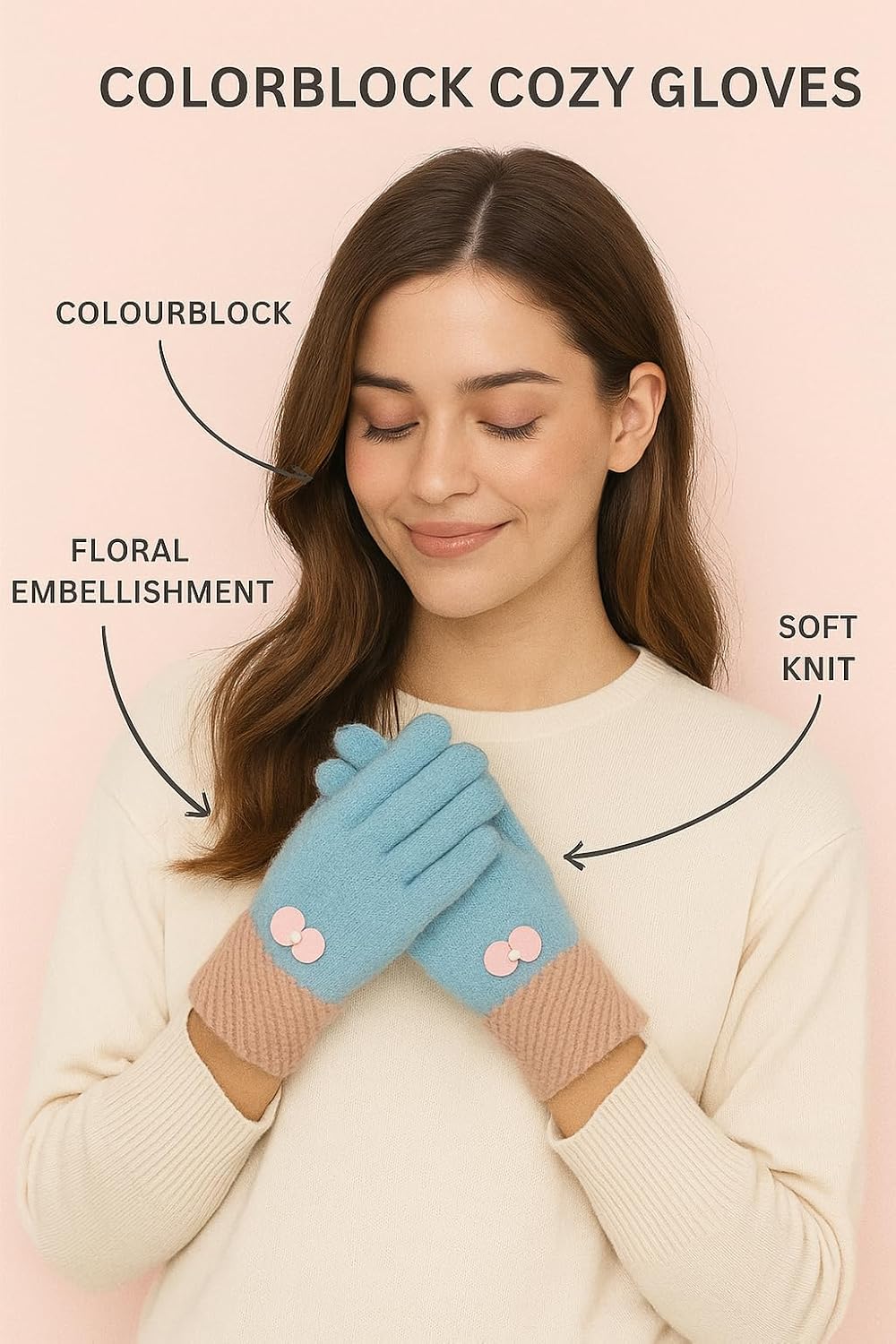 Fashiol Women’s Cozy Winter Gloves | Soft Knit Warm Gloves with Stylish Cold Weather Hand Gloves for Women (Multicolour)