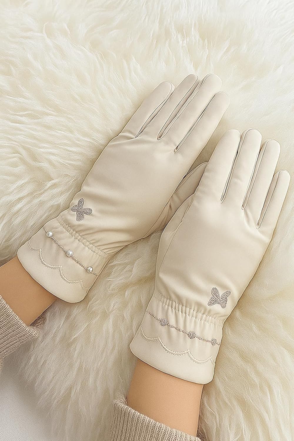 Waterproof Touch Screen Women Gloves Fur Inside for Snow, Trekking, Riding, Excersise etc. with Elastc Cuff for Women (Grey)